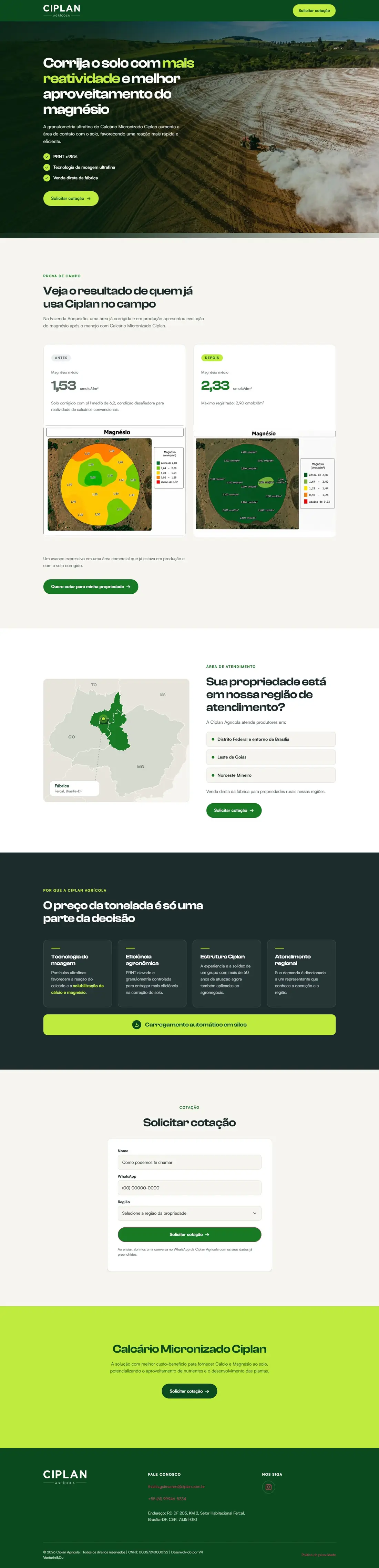 Landing page Ciplan Agrícola completa
