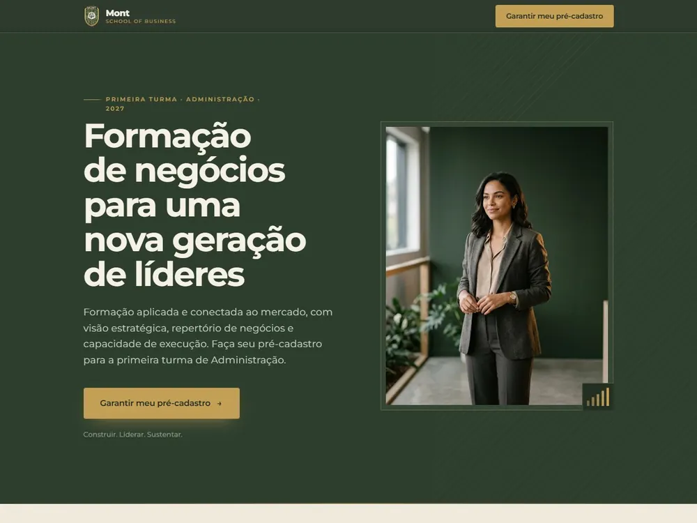 Primeira dobra da landing page Mont School of Business